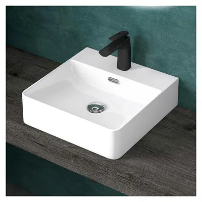 Produktbild von Aufsatzwaschbecken Keramik 42x42x12cm Handwaschbecken Weiß mit Armaturenloch