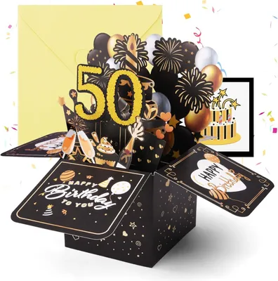 Produktbild von 50. Geburtstagskarte, 3D-Wenskaarte für den 50. Geburtstag, Pop-Up-Karte mit Umschlag, Alles Gute zum Geburtstag, Geburtstagskarten, Geburtstagsgeschenk für Frauen