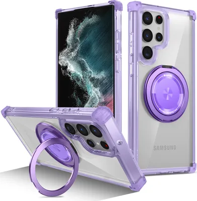 Image de Etui pour Samsung Galaxy S22 Ultra 5G anneau magnétique, support, compatible MagSafe, protection militaire, étui transparent Violet