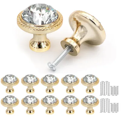 Produktbild von Vintage-Möbelknöpfe, elegante Kristall-Schrankknöpfe, Kristall-Schubladenknöpfe, 10 Stück 32 mm Knöpfe für Schränke, Möbel, Küchenschränke, Kleiderschränke (Gold)