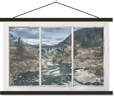 Produktbild von MuchoWow® Textilposter Aussicht - Brücke - Wasser 60x40 cm mit schwarzem Rahmen - Hölzernes