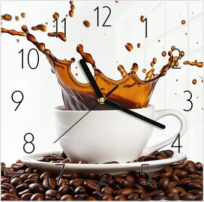 Produktbild von Wanduhr aus Glas mit Motiv Kaffeespritzer- 30 x 30 cm - inkl. Aufhängesystem