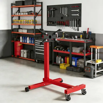 Immagine prodotto di Supporto motore QEENTOE, portamotore fino a 450 kg, supporto per trasmissioni con rulli, rotazione a 360°, supporto per garage e officine, colore rosso