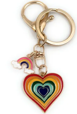 Produktbild von Onwomania - Regenbogenherz bunt Wolke - Schlüsselanhänger aus Metall, ideal als Geschenk z.B. für den besten Freund, die beste Freundin, Mama - Für Männer, Frauen & Kinder