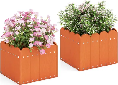 Produktbild von Pflanzkasten 2er Set, HDPE Hochbeete mit Entwässerungsschlitzen, Zaundesign für Gemüse, Obst, Sukkulenten, wetterbeständige dekorative Blumentöpfe