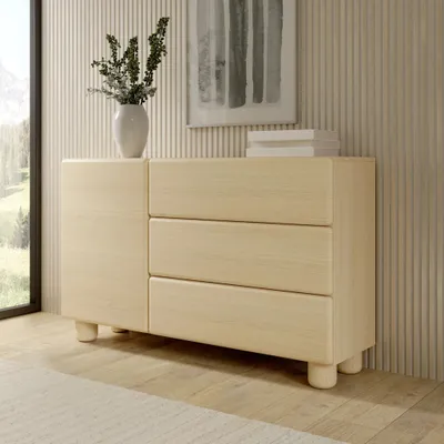 Produktbild von Sideboard Kommode CERVI 130 cm Eiche Vicenza 1 Tür 3 Schubladen Push-to-open Modern