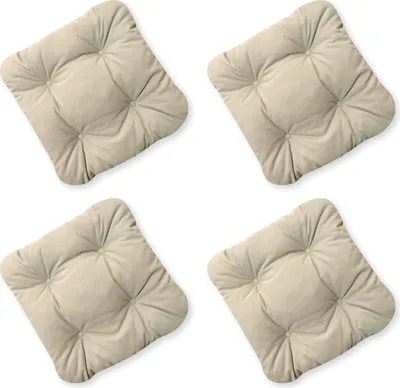 Produktbild von 4L Textil 4er Set Stuhlkissen mit Bändern Kissen wetterfest Gartenstuhlauflagen UV-beständig Sitzkissen Outdoor (45x45 cm, 4 er Set, Beige)