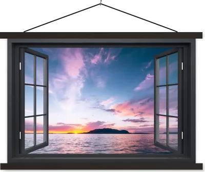 Produktbild von MuchoWow® Textilposter Mit Blick auf - Meer - Sonnenuntergang 150x100 cm mit schwarzem Rahmen - Schlafzimmer