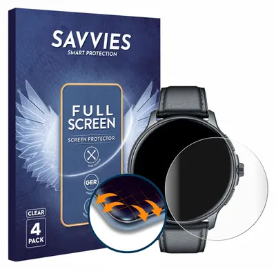 Produktbild von 4x Savvies Fullscreen Schutzfolie für TAOLOON Smartwatch 1.43" Displayschutz Folie Fullcover Klar Transparent