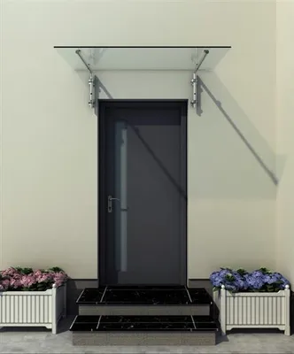 Produktbild von BuyLando (L) 140x90 cm Klarglas Glasvordach inkl. Edelstahlhalter gebürstet