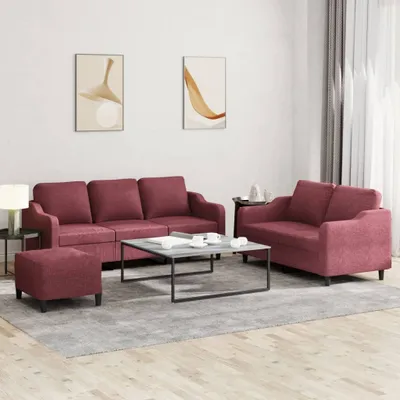 Produktbild von Design 3-tlg. Sofagarnitur mit Kissen Weinrot Stoff, Schlafsofas 2024 Neu