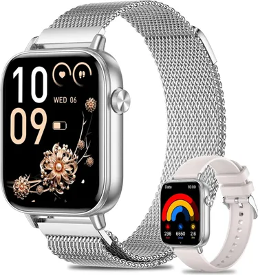 Produktbild von Smartwatch Damen, 1.83 Zoll HD-Display Smart Watch mit Telefonfunktion, 100+ Sportmodi Fitness Tracker mit Herzfrequenz SpO2 Schlafmonitor, IP68 Wasserdicht Fitnessuhr für Android iOS Silber