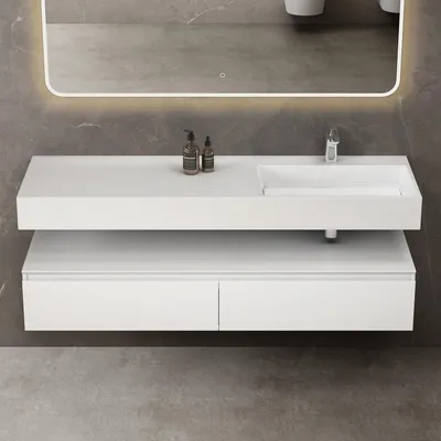 Immagine prodotto di doporro Mobile Bagno Sospeso 150cm Bianco Opaco con Lavabo, Lavabo Sospeso con Mobile Salvaspazio 2 Cassetti Chiusura Soft Close, Seria Up