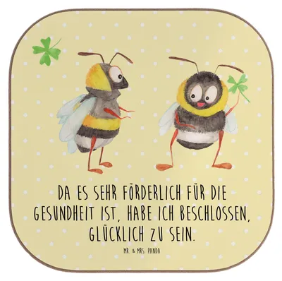 Produktbild von Mr. & Mrs. Panda Tischuntersetzer Hummeln Kleeblatt - Gelb Pastell - Geschenk, glücklich Werden, Spruch Positiv, Hummel, Biene, Fröhlich, sein, Coaster, bieruntersetzer