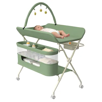Produktbild von 3 in 1 Tragbarer Wickeltisch für Babys,Multifunktionaler Wickelkommode mit Aufbewahrungskorb&Spielzeug,Wickelstation höhenverstellbar 75x68x83-91cm