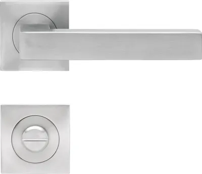 A product shot of a door handle and escutcheon plate.