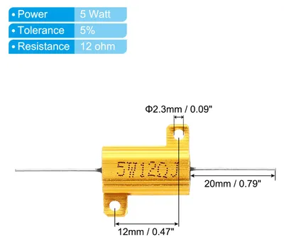 Produktbild von 2 Stš¹ck 5W 12 Ohm Aluminium Hš¹lle Widerstand Geh?use Draht Widerst?nde Schraube Tap Leistungswiderstand Goldton
