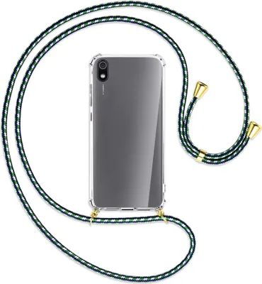 Produktbild von Handykette Backcover-Schutzhülle mit Band (Metall goldfarben) für Xiaomi Redmi 7A - grün/blau/weiß