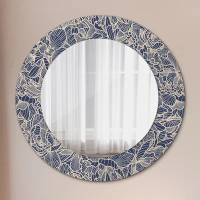 Produktbild von Spiegel Rund mit Aufdruck - Wandspiegel Design Wandmontage – Badspiegel - Blumen - Rund: Ø50cm