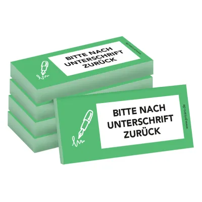Immagine prodotto di PRICARO note adesive "Dopo la firma indietro", verde, 100 fogli, 5 pezzi