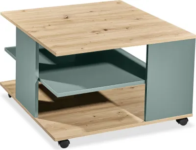 Produktbild von Couchtisch COMISO Salbei Artisan Eiche Nachbildung auf Rollen 2 Ablageflächen