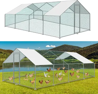 Immagine prodotto di Pollaio Clanmacy grande pollaio all'aperto tetto recinto per pollame con struttura in acciaio zincato PE e porta con serratura 3 x 8 x 2 m