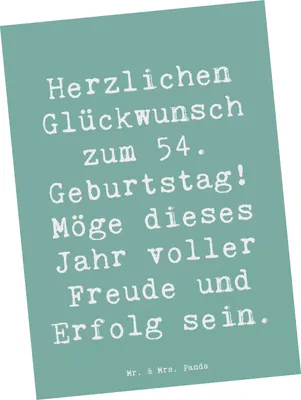 Produktbild von Mr. & Mrs. Panda Postkarte Spruch 54. Geburtstag Freude Erfolg - Meeresbrise - Geschenk, Glückwünsche, Ansichtskarte, Geburtstagsgeschenk, Glückliche Momente, Meilenstein