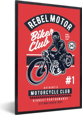 Produktbild von MuchoWow® MuchoWow® Gerahmtes Poster Motorrad - Mann - Kleidung - Vintage 20x30 cm - Poster mit zchwarzem Bilderrahmen - Drucken - Bilder Poster im Rahmen