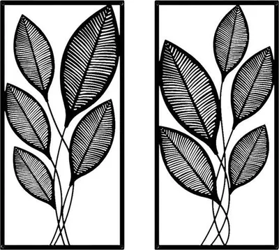Image de Unyqoos® : Lot de 2 décorations murales en métal, motif feuille en fer, dimensions de chaque pièce : 40 x 20 cm – Décoration murale moderne pour salon, couloir, bureau
