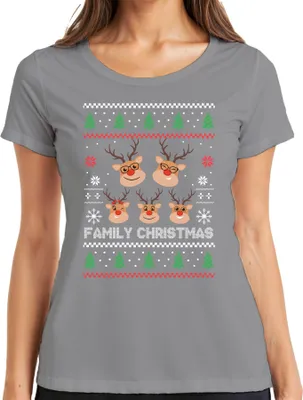 Produktbild von Family Christmas Ugly Sweater Familie - Weihnachten Weihnachtsgeschenk Christmas Damen T-Shirt, Grau, S