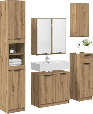 Produktbild von vidaXL Badezimmermöbel-Set mit Regal 5 pcs Artisan-Eiche Holzwerkstoff