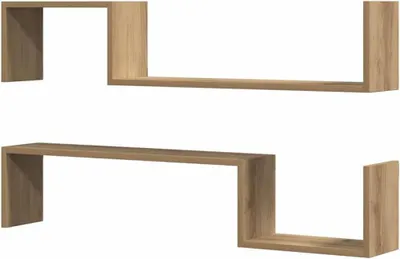 Productafbeelding van Houten Wandplanken Set van 2 - 100x15x20 cm - Snijwerk Dressoir