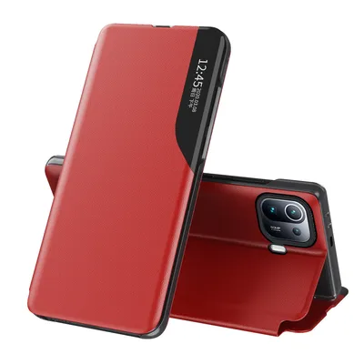 Obrázek produktu pro Flipové pouzdro pro Xiaomi Mi 11 Pro,Polyuretankůže pouzdro s okénkem a funkcí stojánku červené