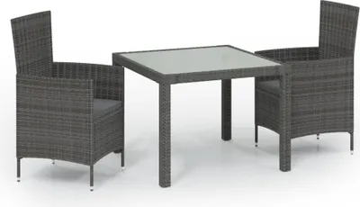 Obrázek produktu pro vidaXL 3dílný zahradní jídelní set s polštáři Poly Rattan Grey