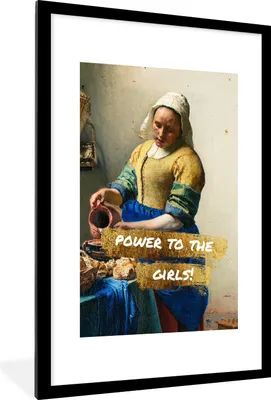 Produktbild von MuchoWow® Gerahmtes Poster Milchmädchen - Gold - Zitate - Gemälde - Alte Meister 60x90 cm - Poster mit Schwarzem Bilderrahmen Wandposter Rahmen Foto Bilder - Dekoration - Wandposter Wohnzimmer - Hochwertig