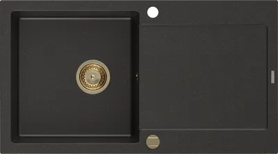 Immagine prodotto di Mexen Leo lavello in granito a 1 vasca con sgocciolatoio 900 x 500 mm, nero/oro metallizzato, sifone oro - 6501901010-75-G