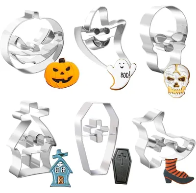 Productafbeelding van Halloween koekvormen set, 6 stuks, roestvrij staal, voor het maken van koekjes, geschikt voor feestdecoraties