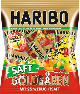 Immagine prodotto di Orsetti Haribo Juice Gold Minis extra morbidi con 25% di succo di frutta 220g