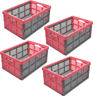 Produktbild von Garronda 4 Stück Transportbox Klappbox Klappkiste Faltbox Faltkiste 51 x 34,5 x 22,5 cm (Grau/Pink) GD-CRI-FoldBox
