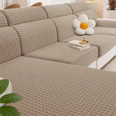 Image de Housse extensible pour coussin de canapé, housse antidérapante pour coussins de canapé, housses élastiques pour coussins de canapé, housse universelle pour coussin de salon, protection pour canapé (chaise longue, kaki)