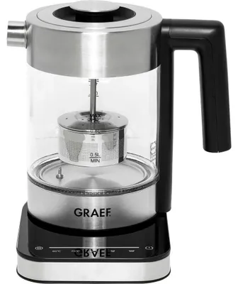 Produktbild von Graef WK350, 1 l, 2000 W, Schwarz, Edelstahl, Transparent, Glas, Wasserstandsanzeige, Überhitzungsschutz
