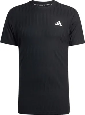 A black Adidas t-shirt with the Adidas logo on the chest, presented on a white background.