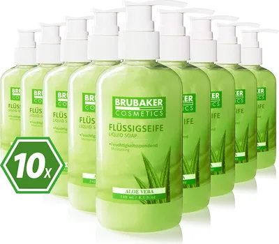 Produktbild von BRUBAKER Cosmetics 10er Pack Handwaschlotion Flüssigseife Aloe Vera - 10 x 240 ml im praktischen Spender - reinigt sanft und spendet Feuchtigkeit - für hygienisch saubere Hände