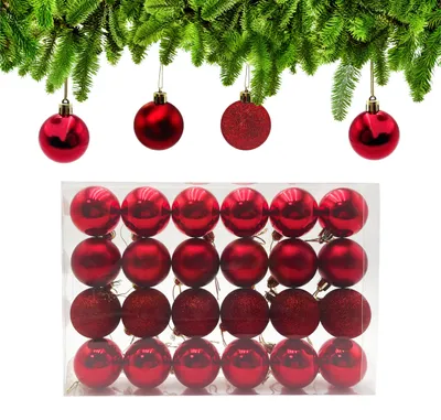 24 rote Weihnachtskugeln aus Kunststoff, Ø 5 cm, für Baum