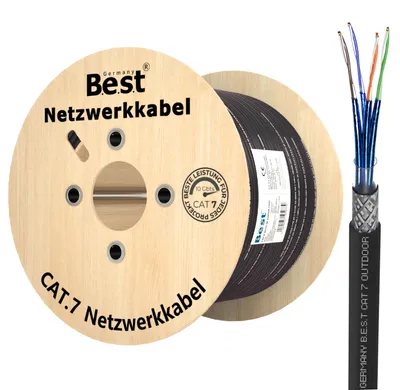 Produktbild von B.E.S.T. CAT 7 Outdoor Netzwerkkabel 500 m Simplex S/FTP 10 Gbit/s 1000 MHz Kupfer LSZH Schwarz