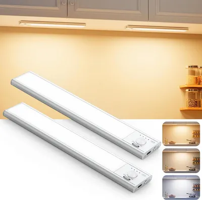 Image de Éclairage LED pour meubles - Éclairage sous meubles de cuisine - Lampes pour éclairer les meubles - Détecteur de mouvement - 22 cm, lot de 2 - Blanc