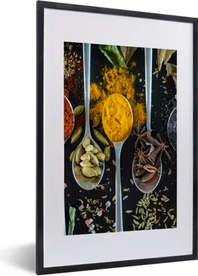 Produktbild von MuchoWow® Gerahmtes Poster Löffel - Gewürze - Lebensmittel - Tisch 40x60 cm - Poster mit Schwarzem Bilderrahmen Wandposter Rahmen Foto Bilder - Poster in Rahmen