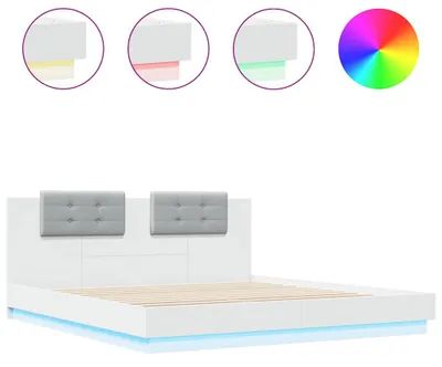 Produktbild von vidaXL Bettgestell mit Kopfteil und LED-Leuchten Weiß 160x200 cm