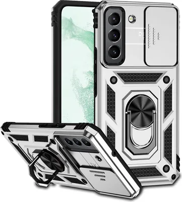Produktbild von Galaxy S22 5G Hülle mit Schiebe Kamera Schutz und Ringhalter Ständer Robust Rüstung Schutzhülle für Samsung Galaxy S22 5G Silber