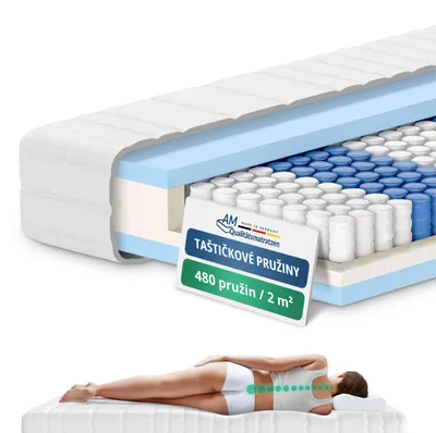 Obrázek produktu pro AM Qualitätsmatratzen | Ergonomická 7zónová tašticková matrace | 70x200 cm | H2 | 70/200 | Pružinová matrace | Stupen tvrdosti H2 | 7 zón | Výška 20 cm